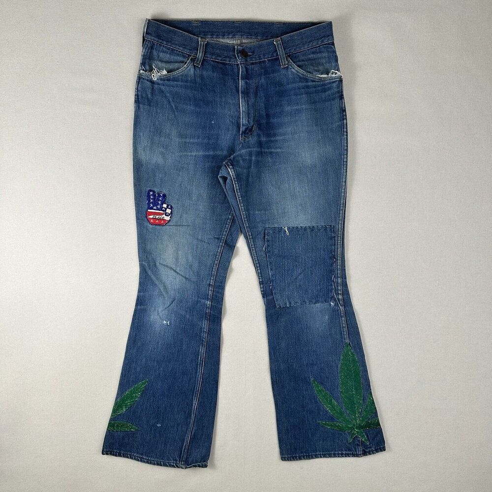 70s King Road Sears Jeans Men’s 34 Hippie‎ Patchwork Weed Peace Protest Pants